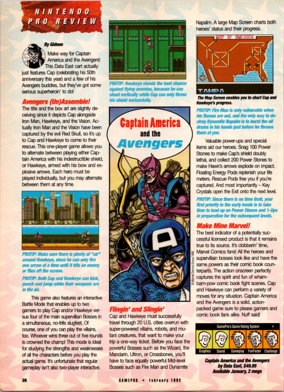 GamePro Magazine 1992 Nintendo Pro Review Captain America Avengers Vintage