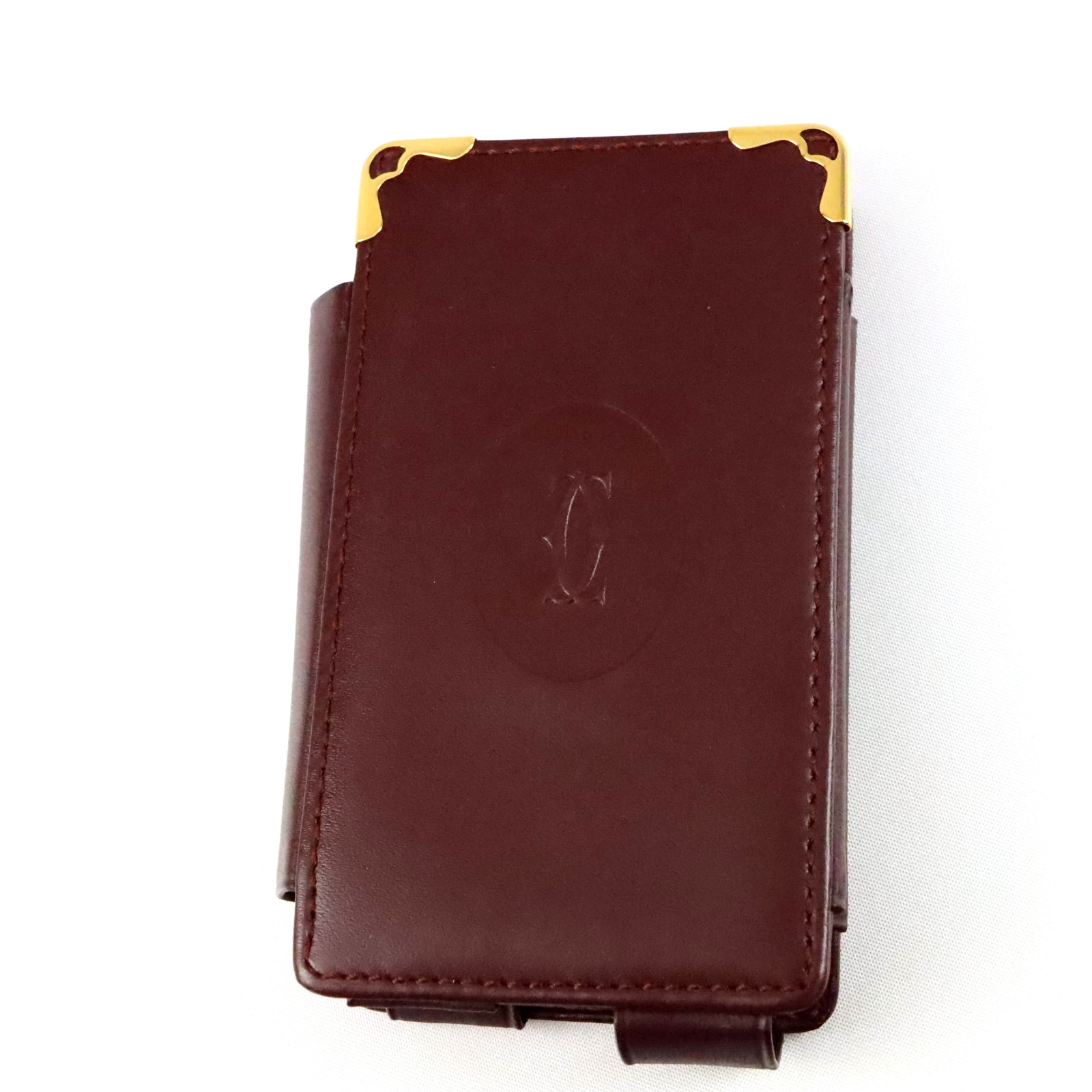 Cartier Must de Cartier Bordeaux Leather Cigarette Case w/ Gold Corners Vintage