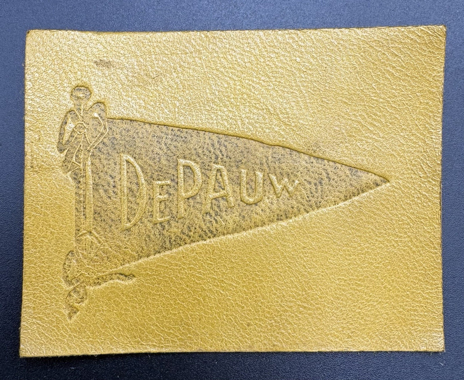 c1910 L21 DePauw University College Pennant Tobacco Leather Antique Indiana