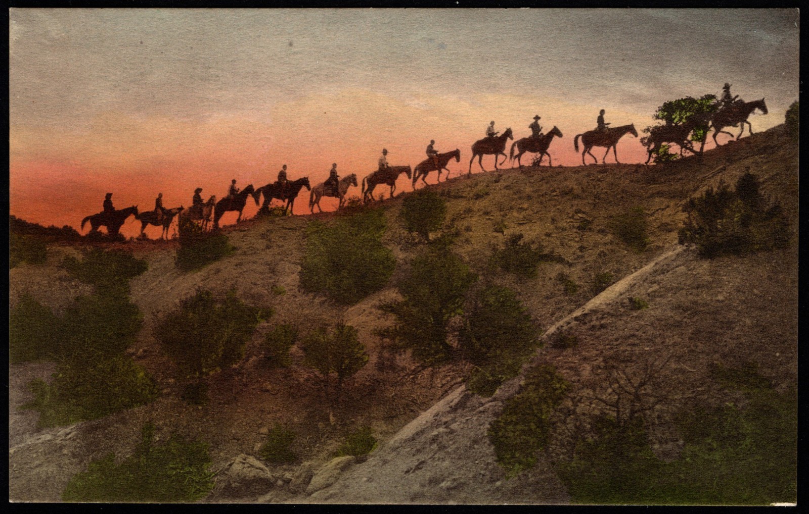 Postcard Along the Sunset Trail, Bishop\'s Lodge, Santa Fe, NM   Hand-Colored