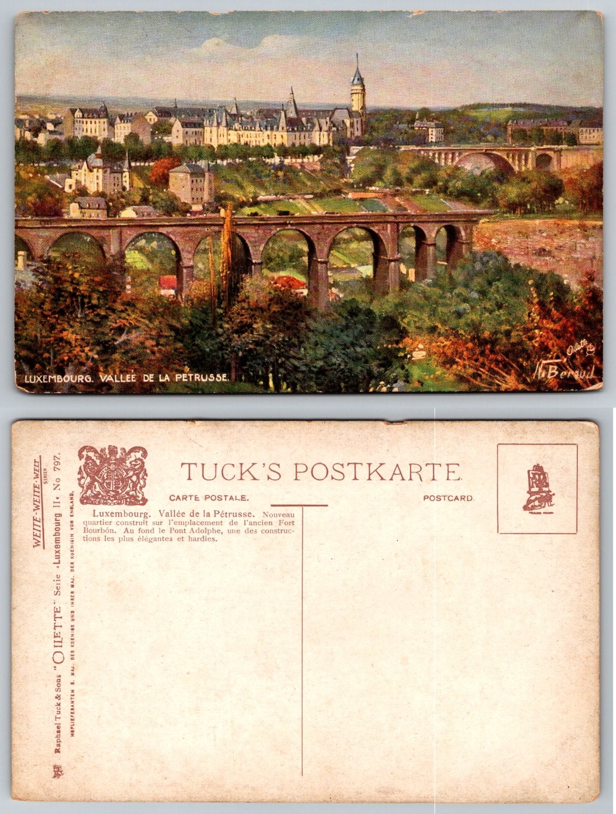 Standard Luxembourg Vallée de la Pétrusse Viaducts Tuck's Postcard