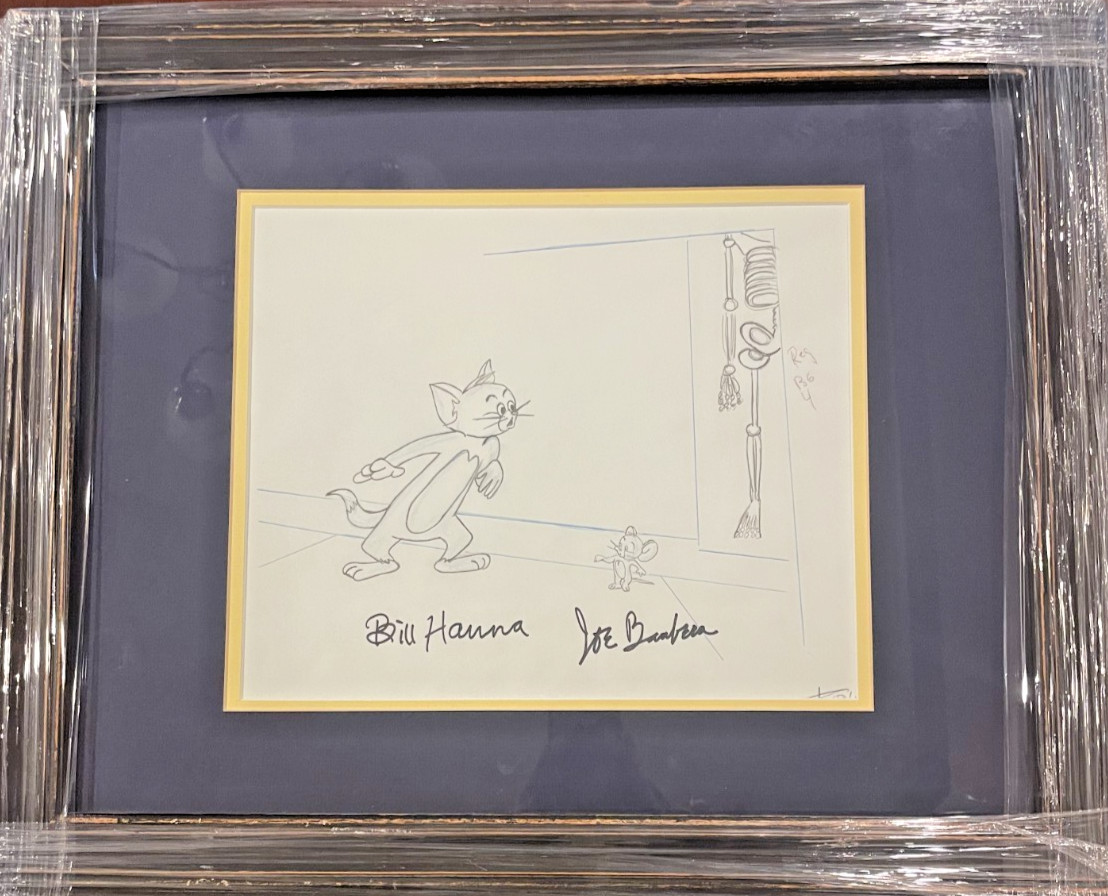Tom and Jerry w Skeleton in the closet Sketch Signed by Bill HANNA & Joe BARBERA