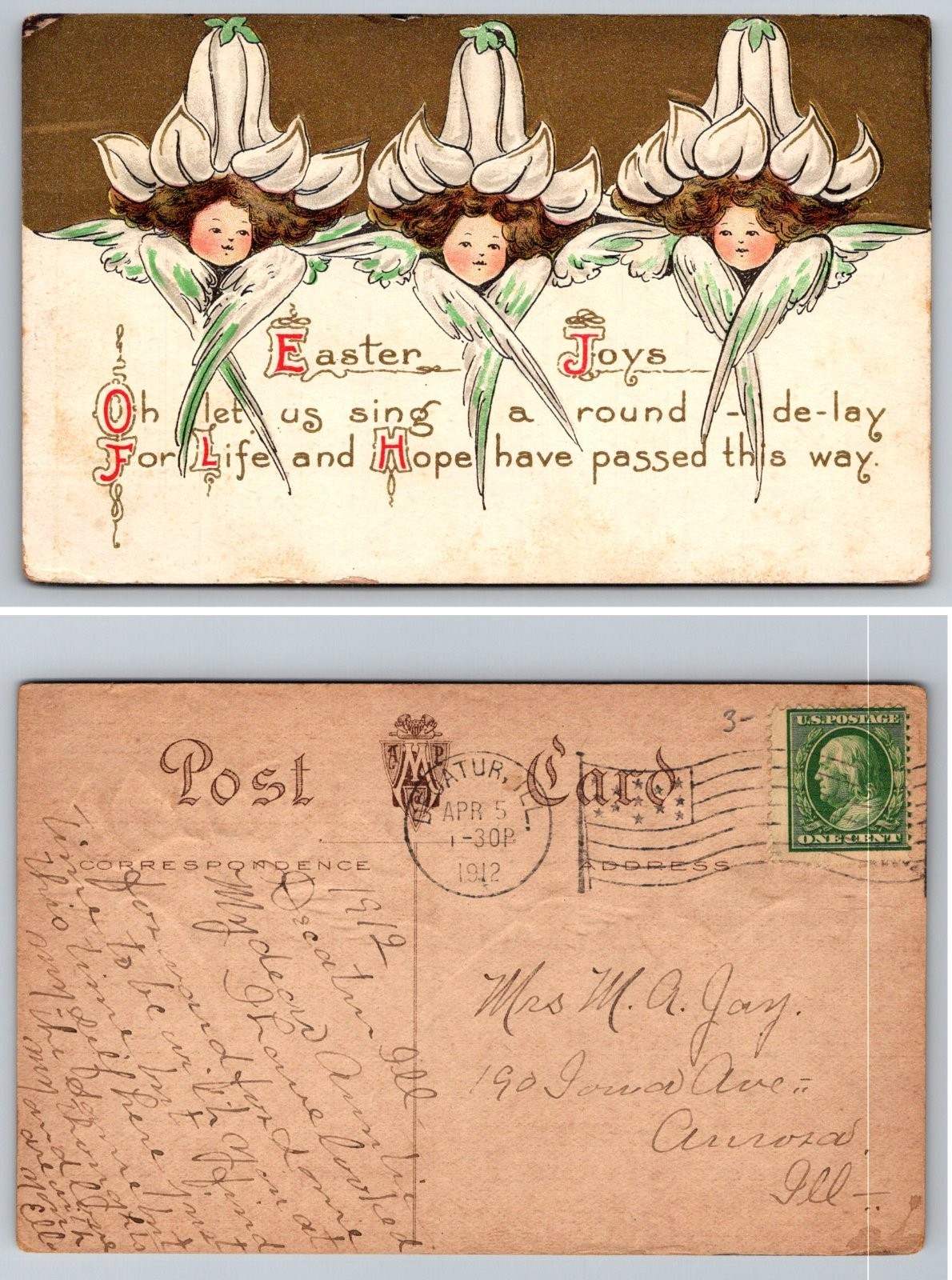 Standard Easter Joys Cherubs Flowers Postcard