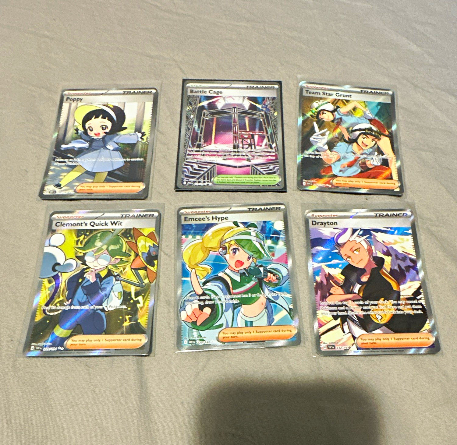 Pokémon TCG Full Art Trainer Lot 6 Cards Poppy Battle Cage Clemont Emcee