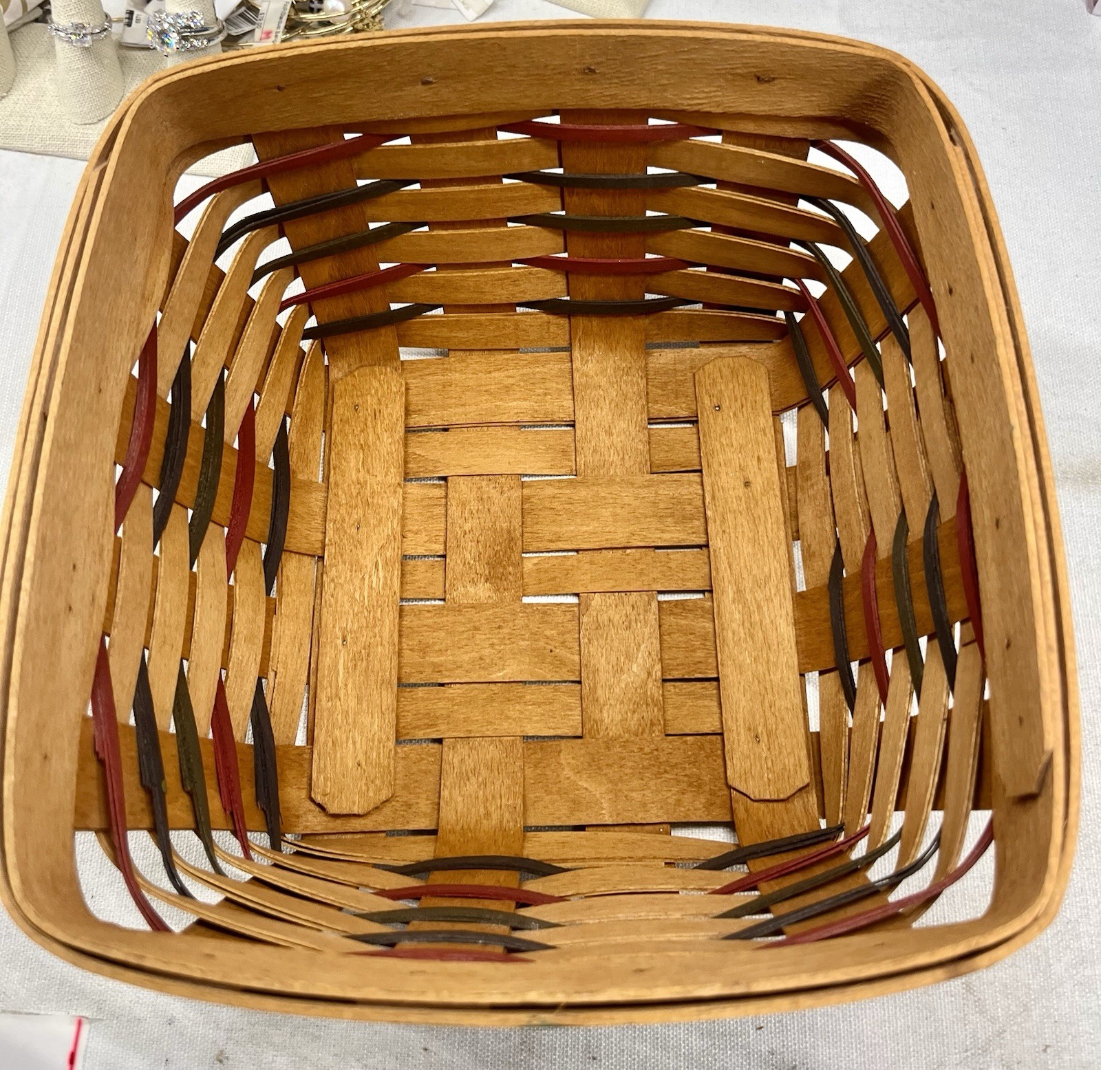 Vintage 1993 Longaberger Large Berry Basket 8.5” Square Red Black Accents