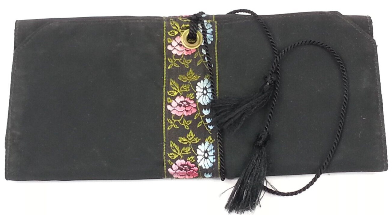 Vintage Oriental Travel Wallet With Rope Tie Floral Decor