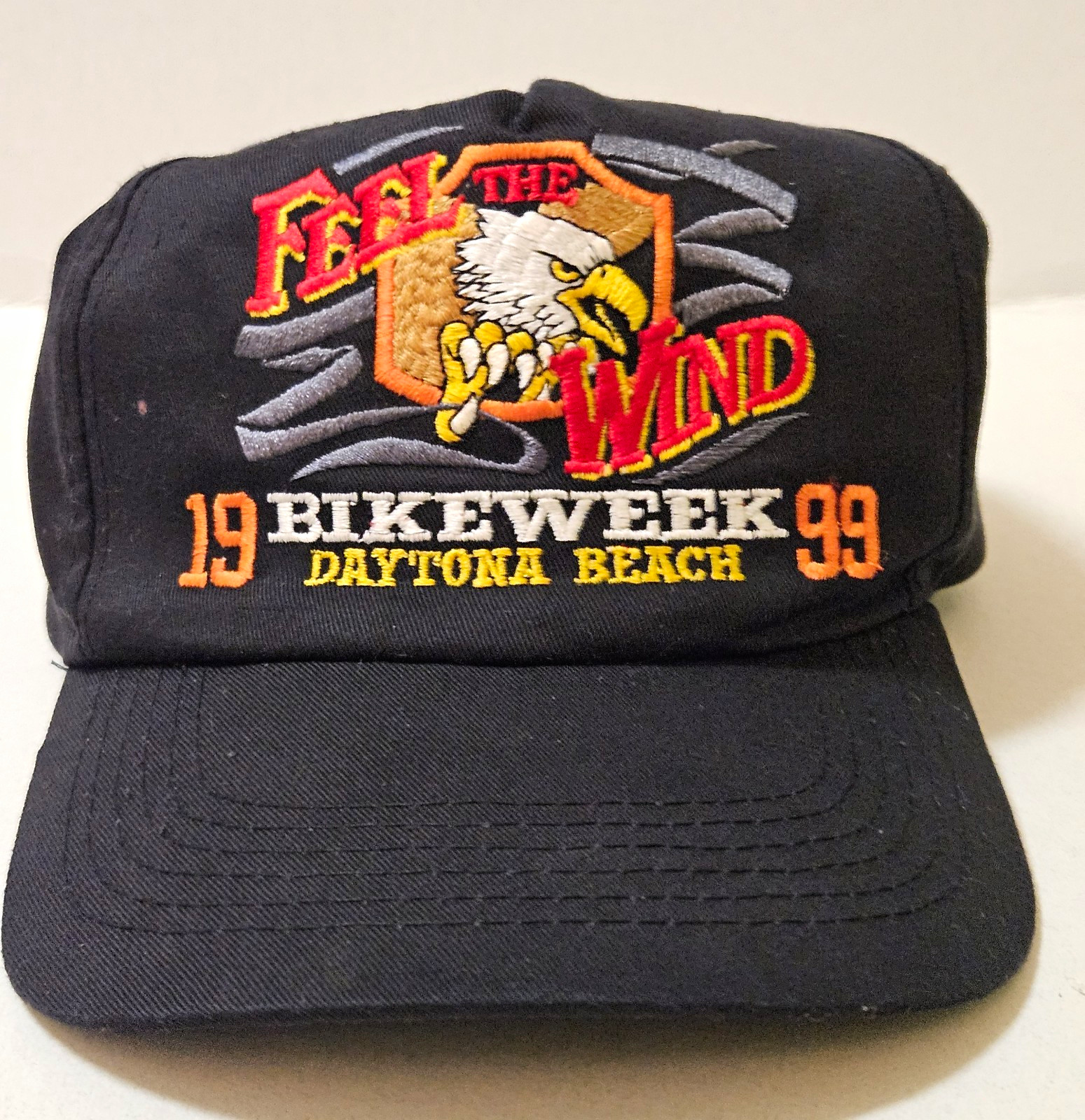 Vintage 1999 Daytona Beach Bike Week Hat Cap Feel The Wind Eagle Snapback CSI