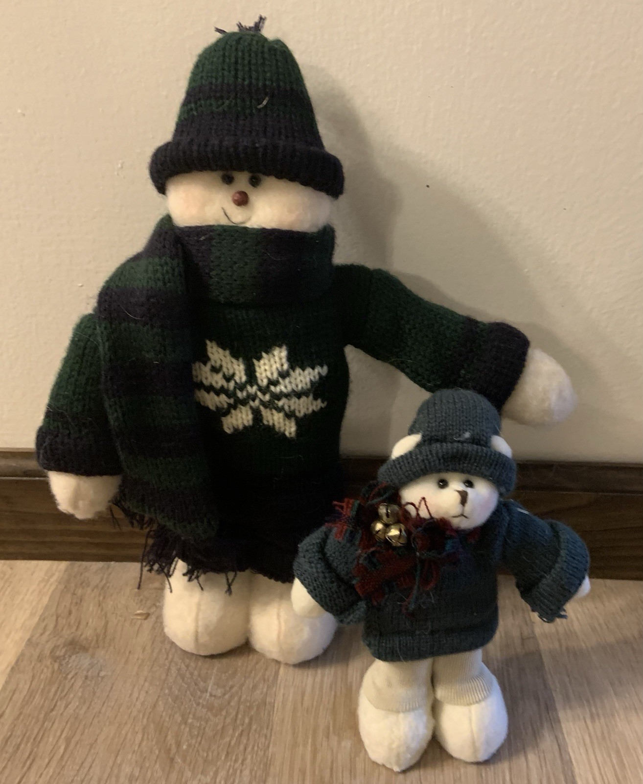 Vintage Crazy Mountain Winter Snowman & Christmas Bear With Hats & Scarves