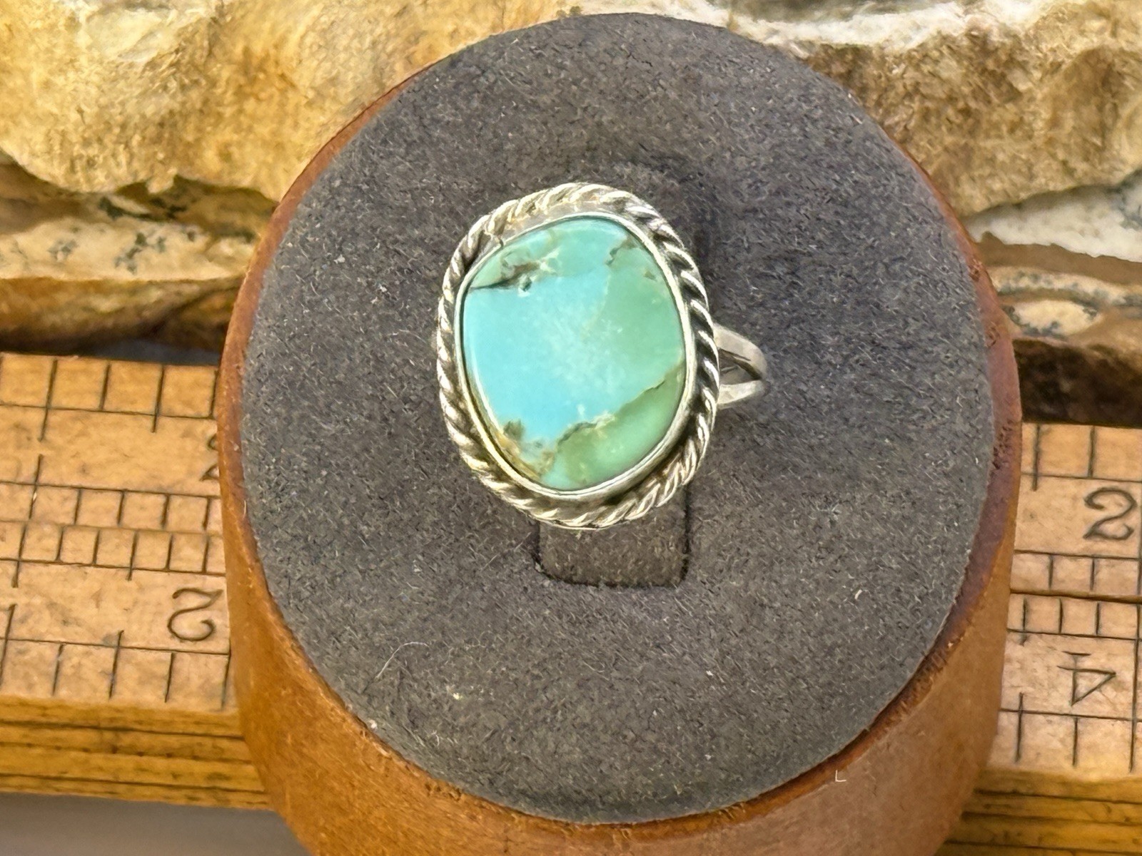 Vintage Native Navajo Sterling Silver Turquoise Rope Ring Sz 5--2304.26