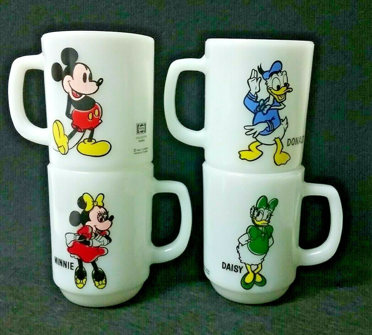 set 4 DISNEY mugs black PEPSI mickey minnie donald daisy Anchor Hocking