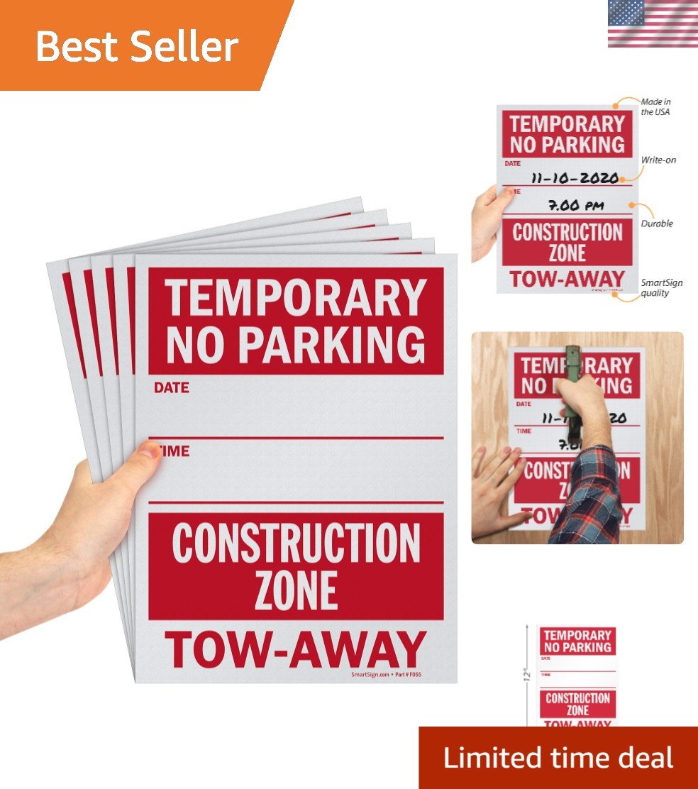 Temporary No Parking - Construction Zone, Tow-Away Write-On Sign | 9\
