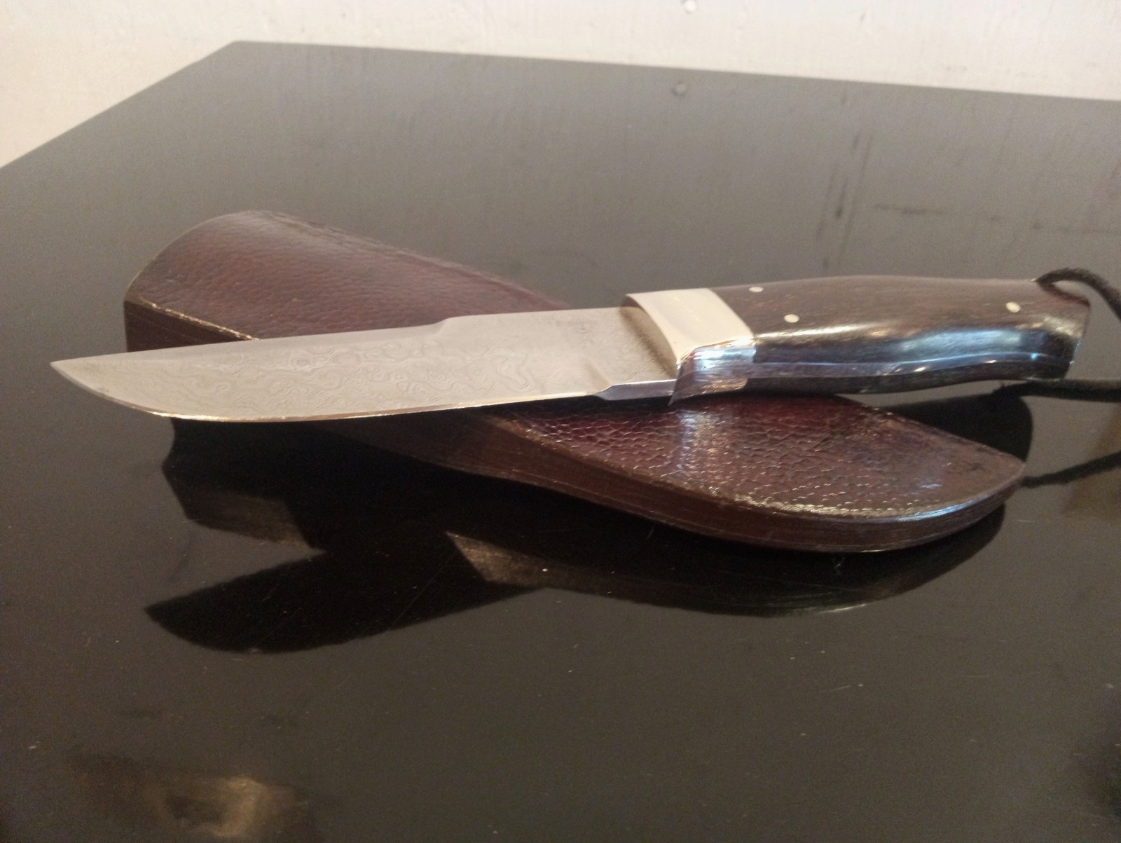 Rare Vintage JIM ORT-OZ Custom Handmade Damascus 8.75'' Hunting Knife w/ Sheath.