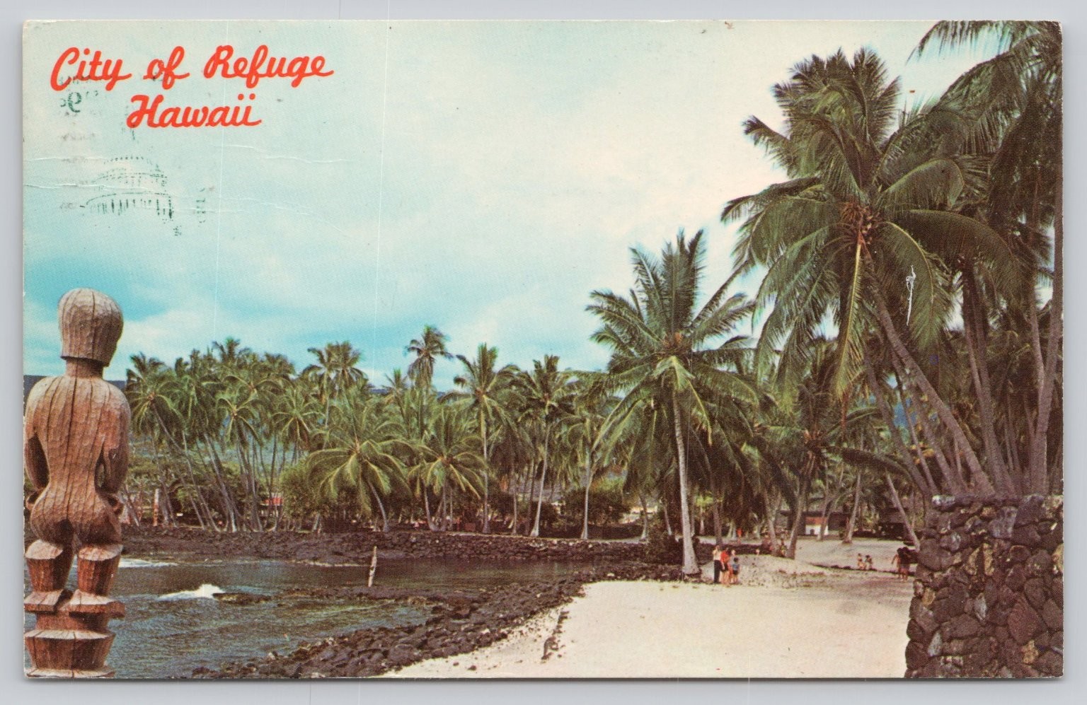Vintage 1968 City of Refuge Hawaii Postcard – Pu'uhonua o Hōnaunau Ki'i Palms