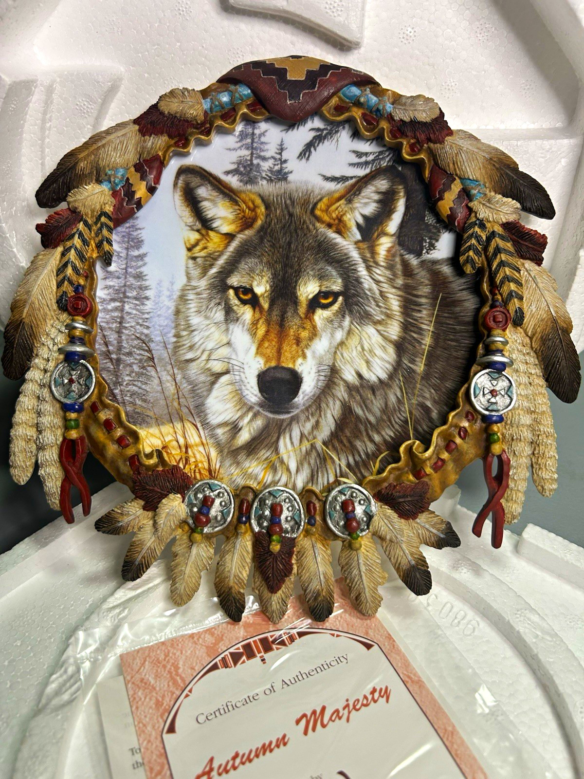 Hamilton Collection Autumn Majesty Protector of the Wolf Shield Porcelain Plate