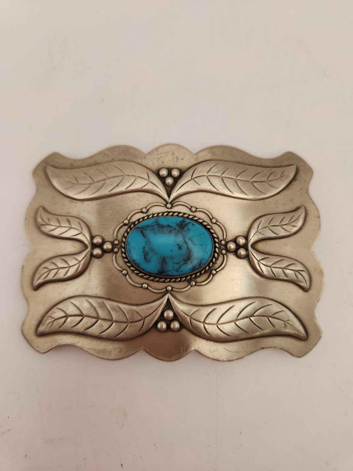 Bell Trading Belt Buckle Nickel Silver Turquoise Scallop Native Southwest US VTG