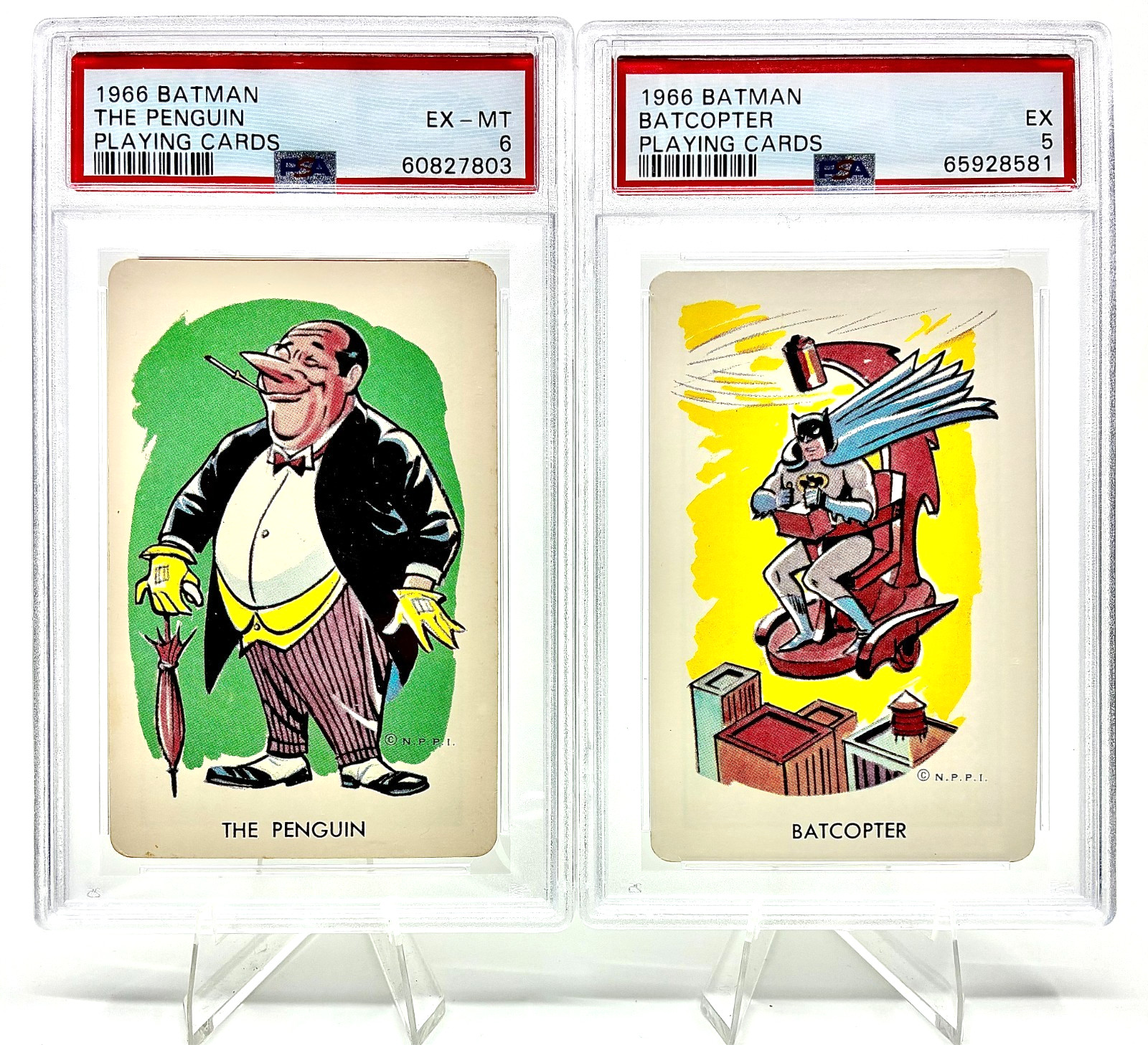 1966 BATMAN PLAYING CARDS - The Penguin & Batcopter - PSA 6 + PSA 5 (Super Rare)
