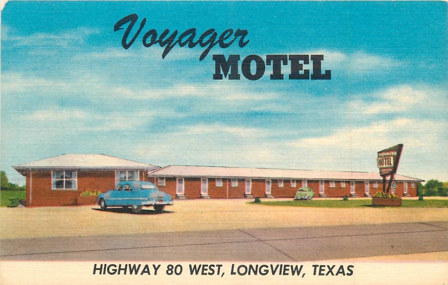 Voyager Motel Longview TX Highway 80 West Vintage Postcard 1950s Linen