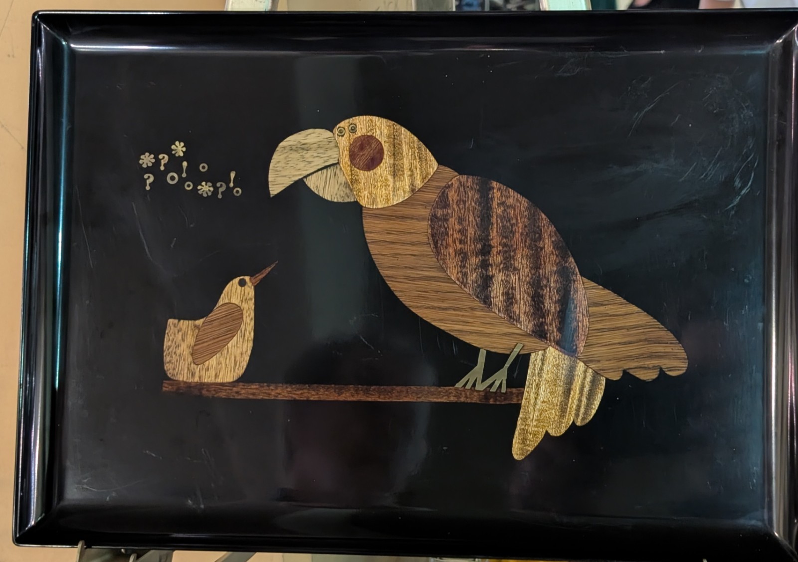 Vintage Couroc of Monterey CA Inlaid mcm Serving Tray Talking Birds 18\