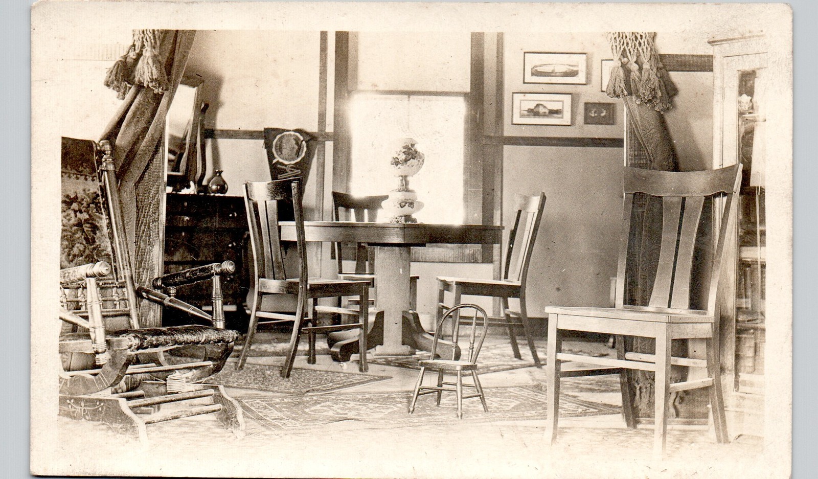 STUDY OR OFFICE INTERIOR c1910 house dorm postcard real photo rppc dining room
