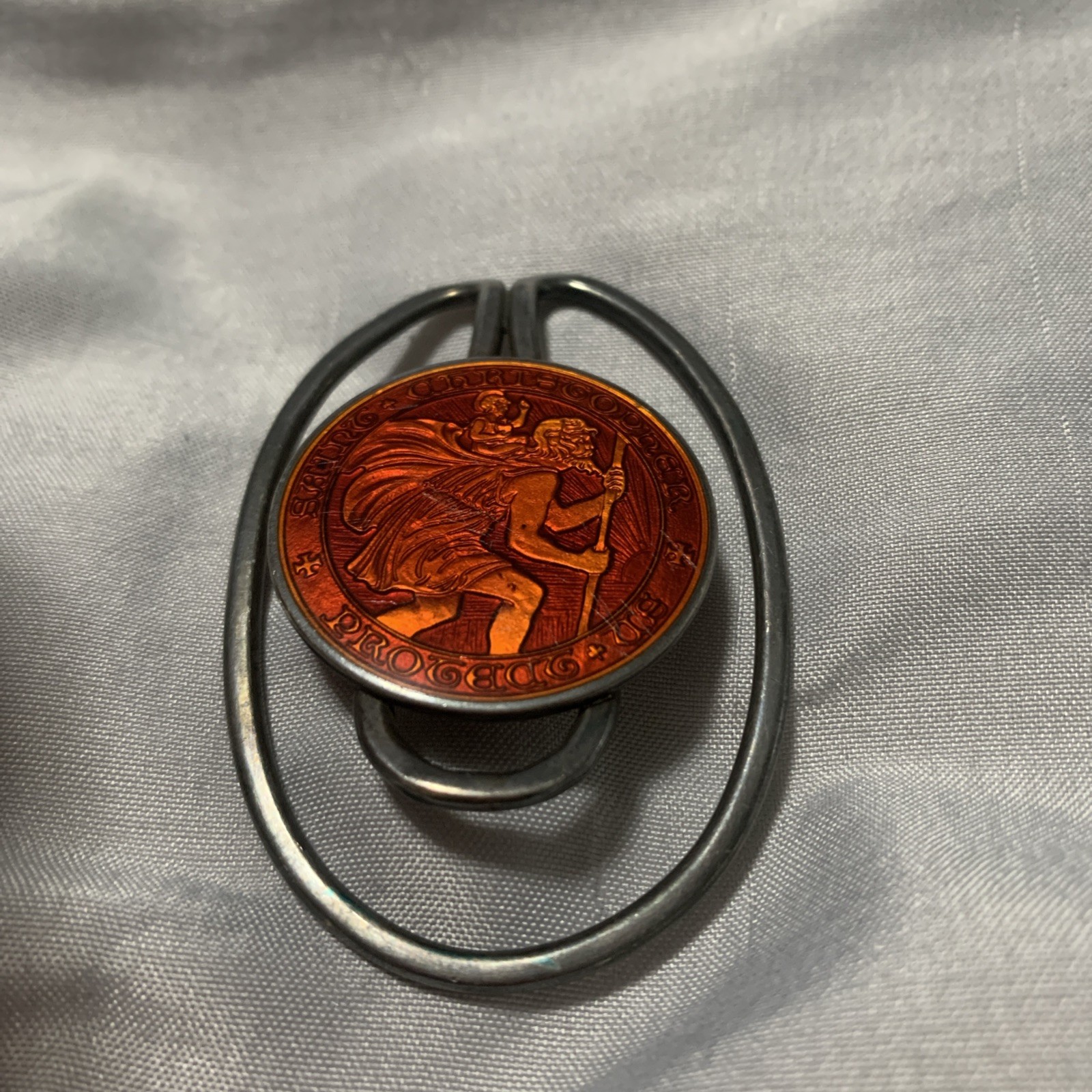 Vintage Sterling Charles Thomas St. Christopher  Enamel Mid Century Money Clip