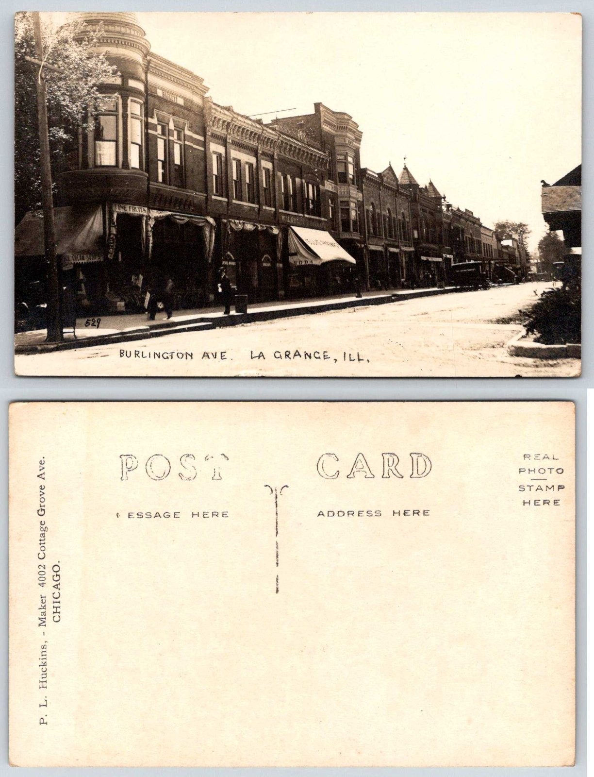 La Grange Illinois Burlington Ave Businesses P L Huckins RPPC Postcard BB80