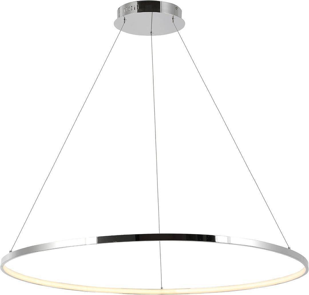 JONATHAN Y Brice 35in Modern Round Integrated LED Pendant Light Chrome