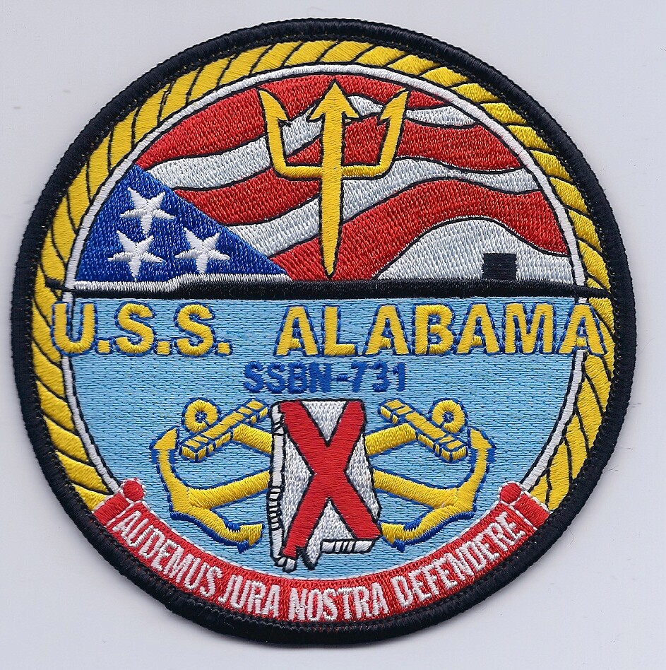 USS Alabama SSBN 731 - Submarine Crest - Black Border - 4.5 inch FE - BCP b364