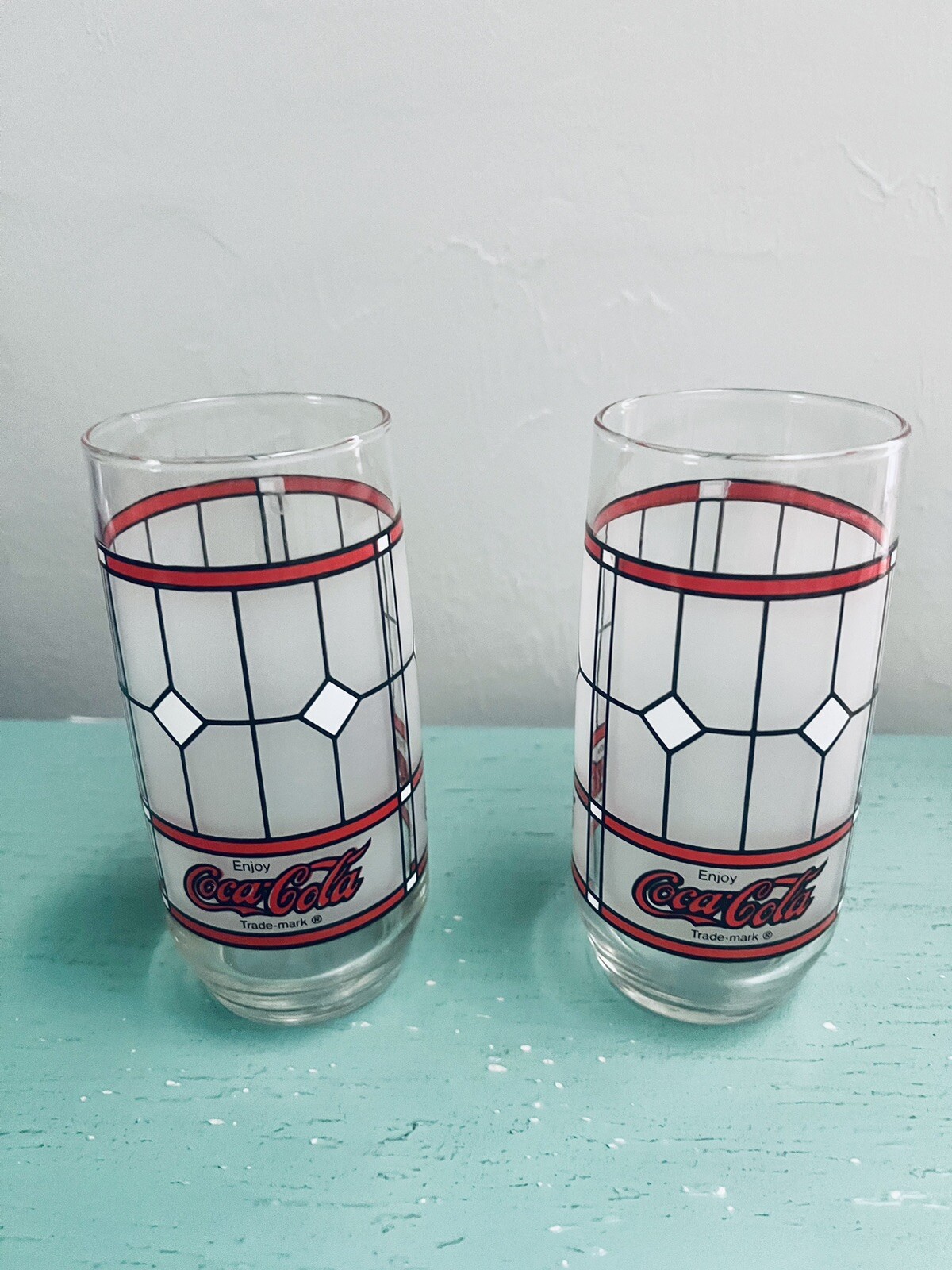 Set 2 Vintage Coca-Cola Logo Frosted Stained Glass 6