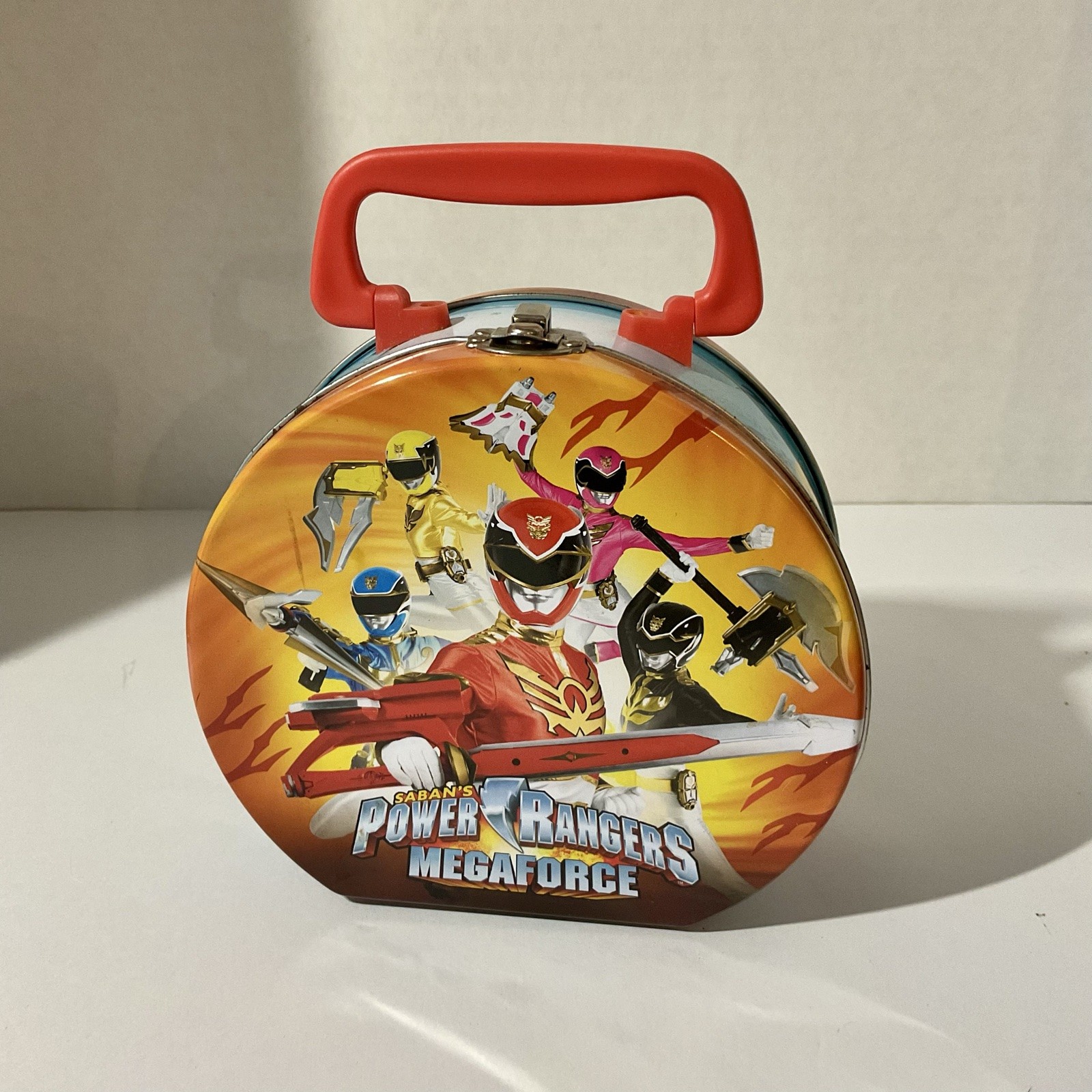 Saban\'s Power Rangers Megaforce Round Metal Tin Lunch Box / Storage Tote