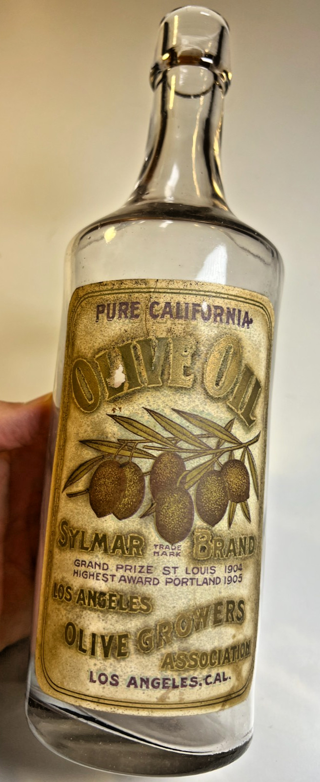 Antique c 1907 Sylmar Olive Oil Bottle Label Labeled Los Angeles California CA 