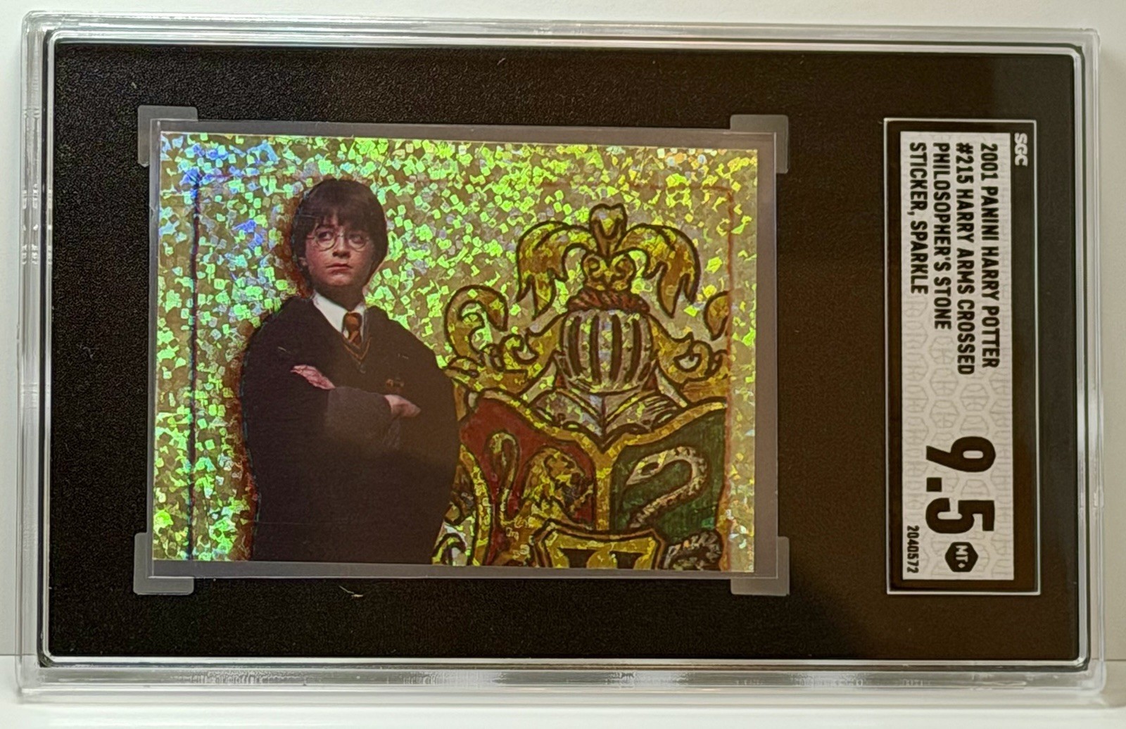 2001 Panini #215 Harry Potter Sparkle Rookie RC Arms Folded Sticker SGC 9.5 MT+