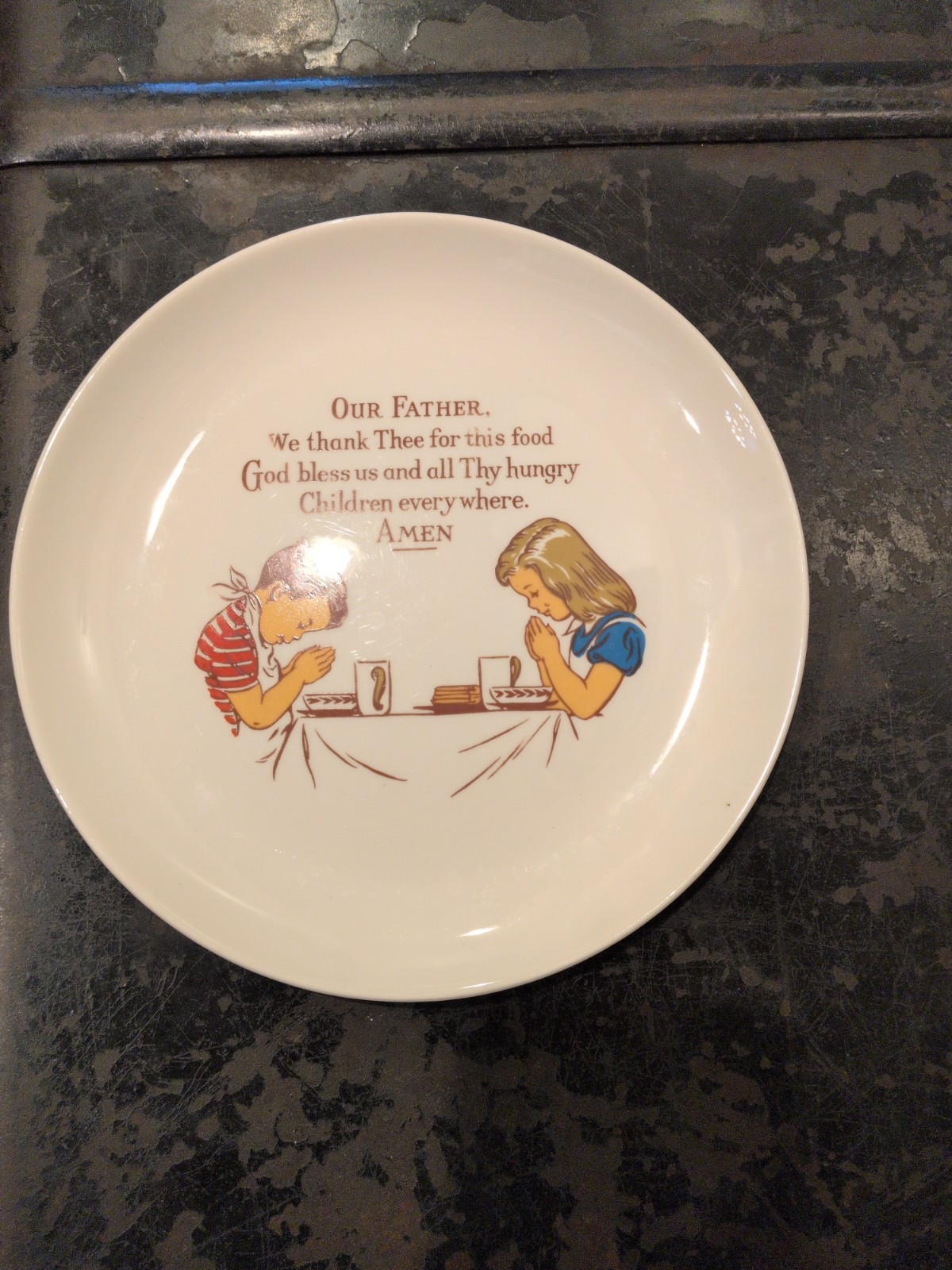 Vintage 1940s Children's Prayer Plate Copr C. S. Applegath, Ashtabula, OH EC