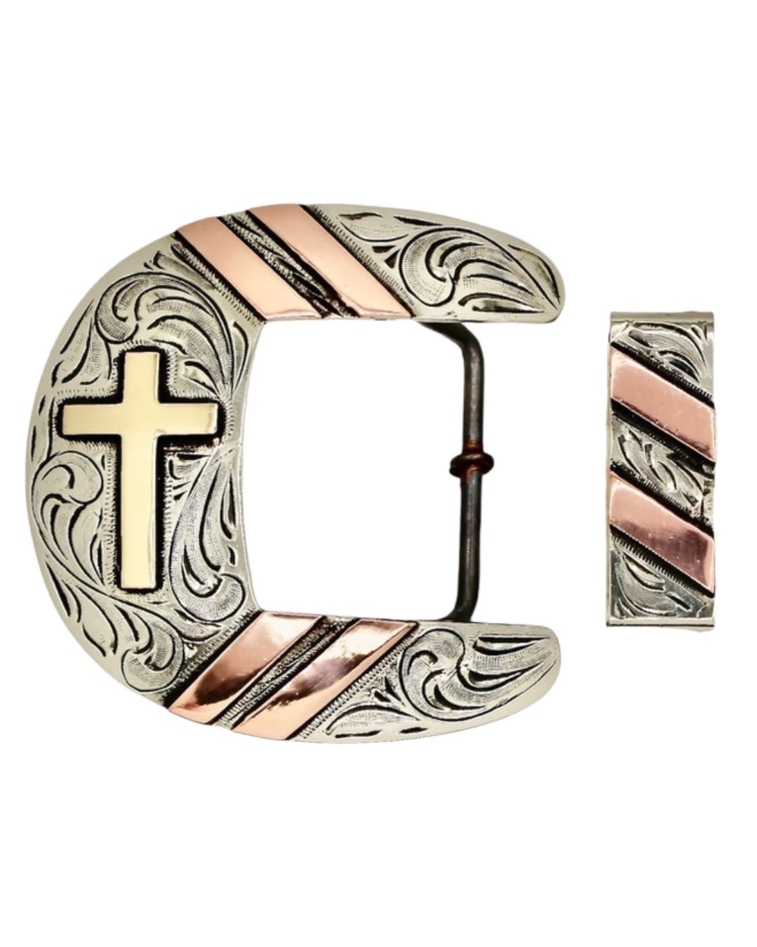 Western Ranger Belt Buckle W/ Hand Engraving- Conroe 2 Piece Ranger W/ CROSS