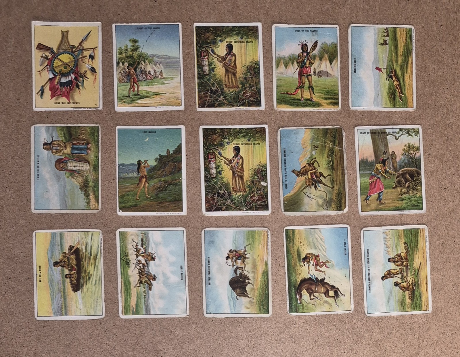 1910 Hassan T73 Indian Life In The 1860s Antique 15 Tobacco Card Vintage Lot
