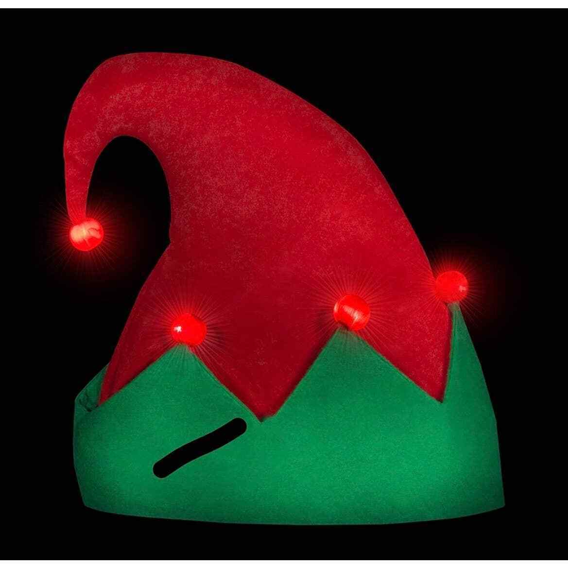  15 LED Light Up Festive Christmas Santa Elf Hat - Family 12 Pack Red