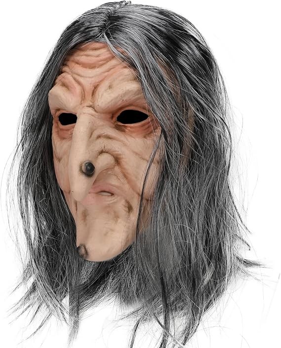 Pigmiss Horror Witch Mask Creepy Old Lady Halloween Scary Realistic Mask Cosplay