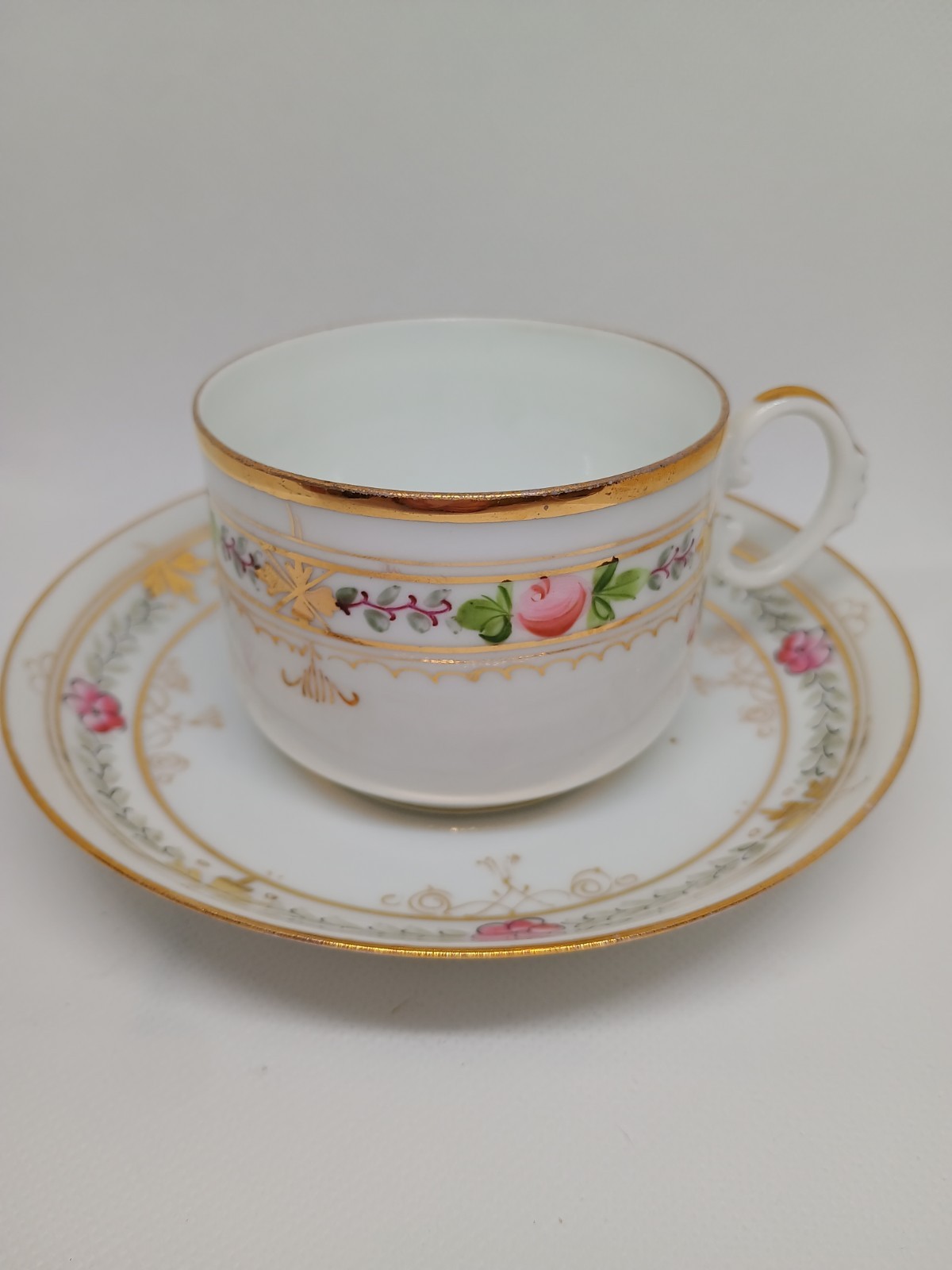 Antique Imperial Russian Kuznetsov Porcelain Teacup Saucer Dmitrov pre-1917 DF