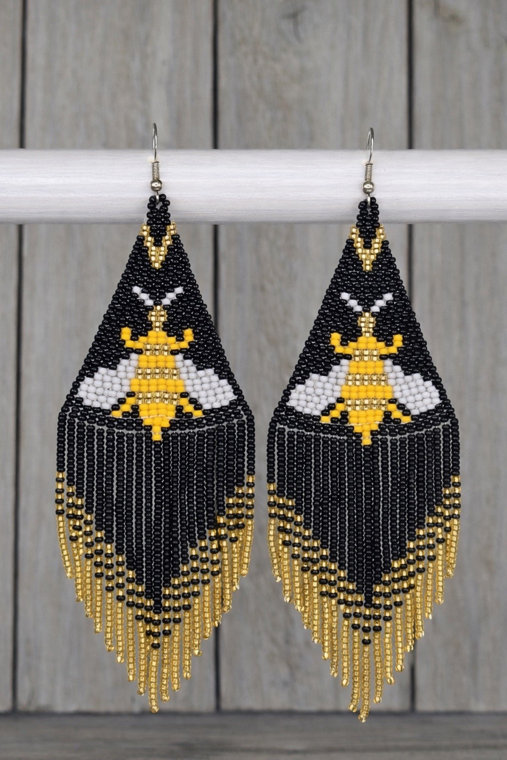 Wixárika Beaded Bee Earrings • Handmade Statement Jewelry • Indigenous Art