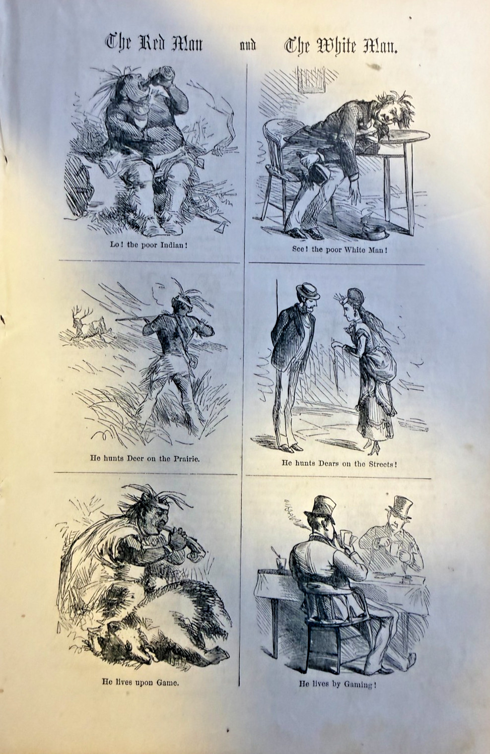 1869 Vintage Magazine Illustration The Red Man And The White Man