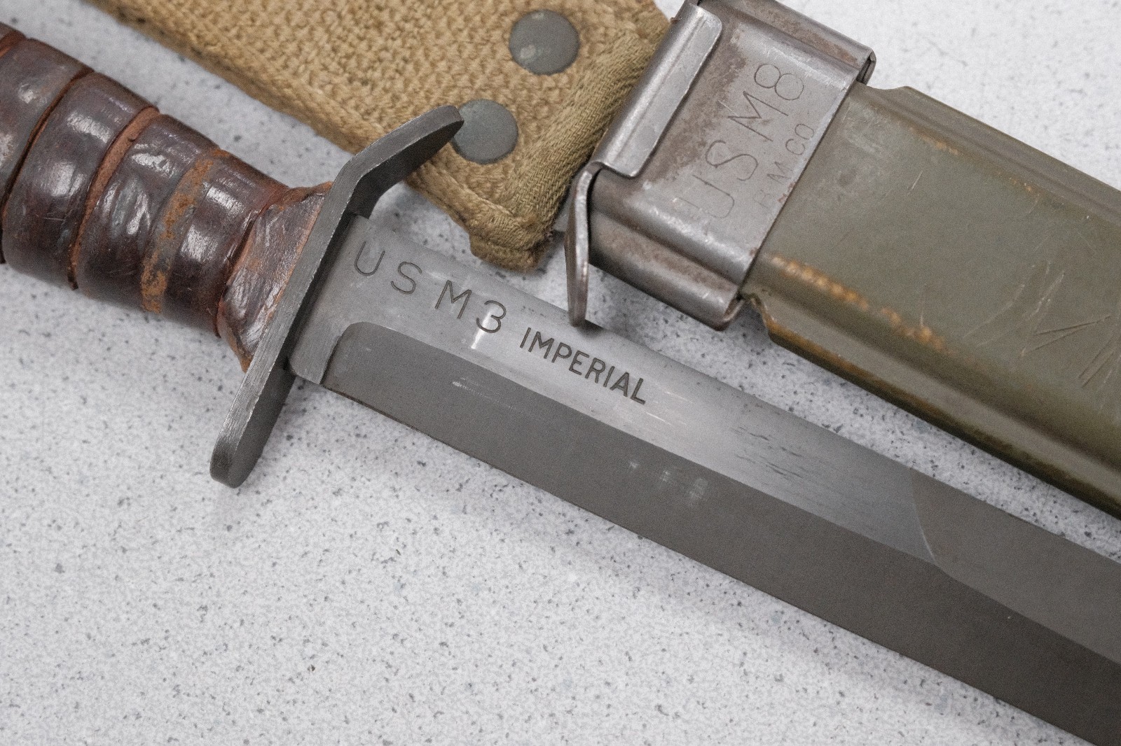Imperial WWII US M3 Paratrooper Fighting Knife w/ USM8 Sheath B.M.CO Vintage WW2