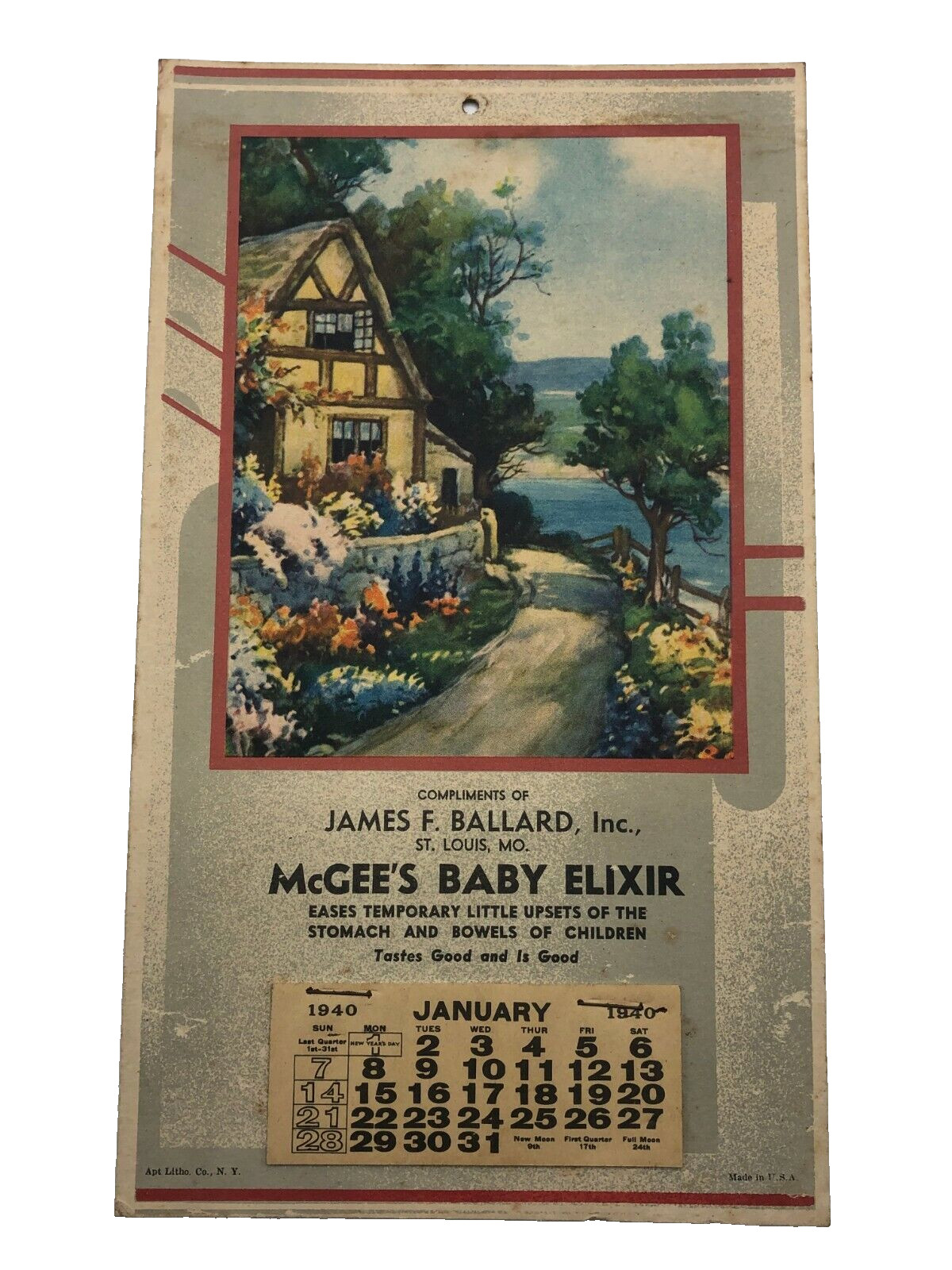 Antique 1940 Advertisement Calendar McGee\'s Baby Elixir James Ballard Banker MO