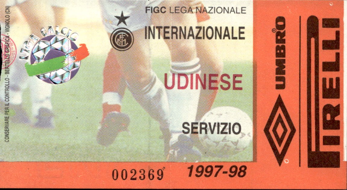 Inter Udinese Serie A 1997-98 Umbrian Pirelli Stadium Ticket