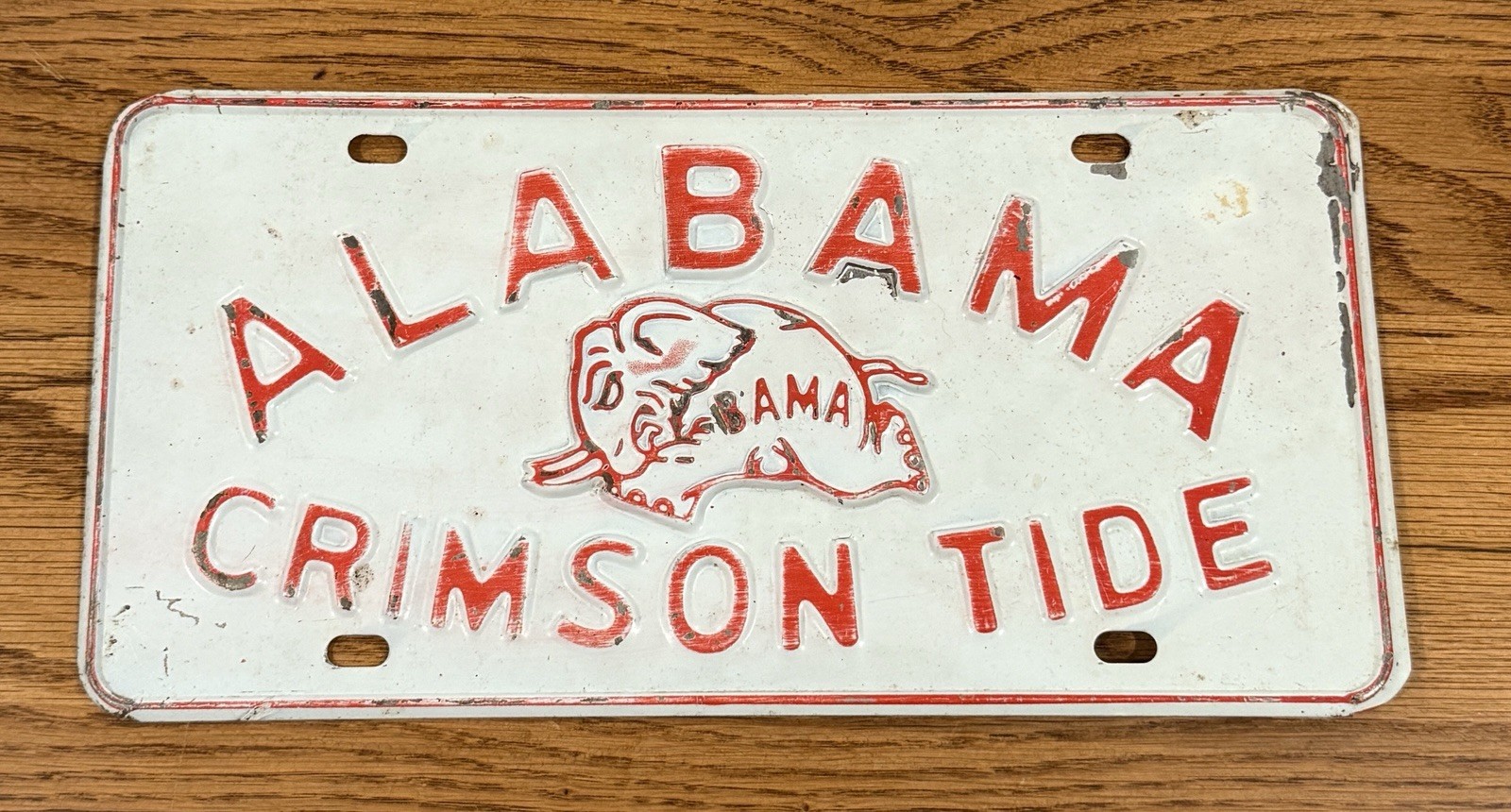 1960s Alabama Football Booster License Plate Crimson Tide Steel Embossed Rare