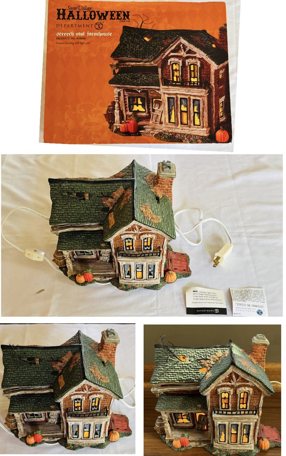 RARE Dept 56 Snow Village Halloween Screech Owl Farmhouse