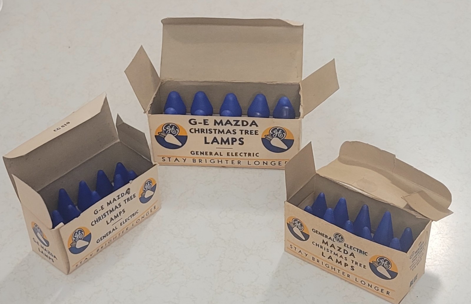 C6 C7 1/2 Vtg Lot 3 GE Mazda Lamps Christmas Bulbs Blue Original Box Untested 
