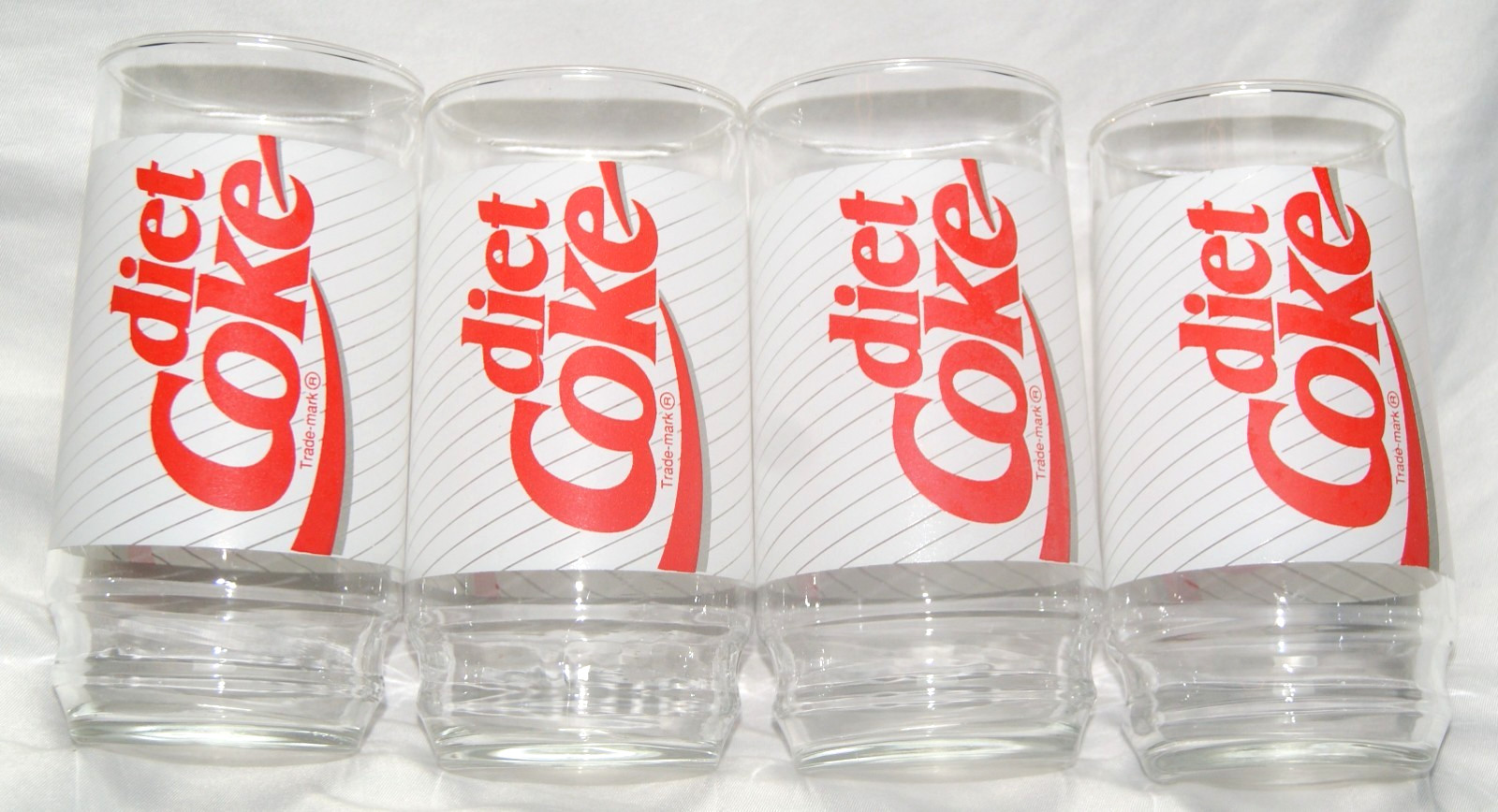 lot of 4 vintage diet coke glasses 16 oz pinstripe