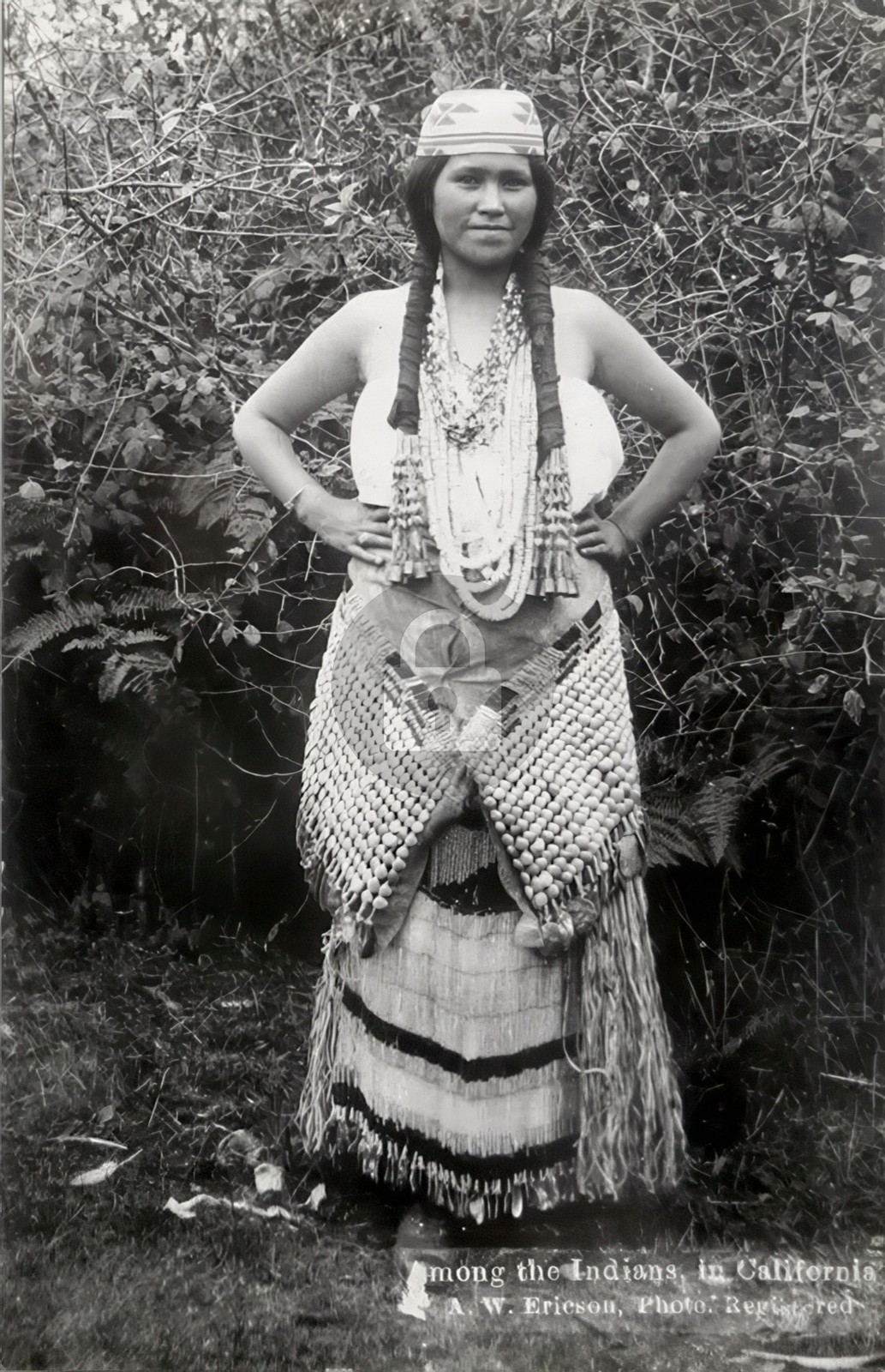 c1907 A.W. Ericson Among Indians Hupa Yurok Maiden Hat Basket RPPC Postcard COPY
