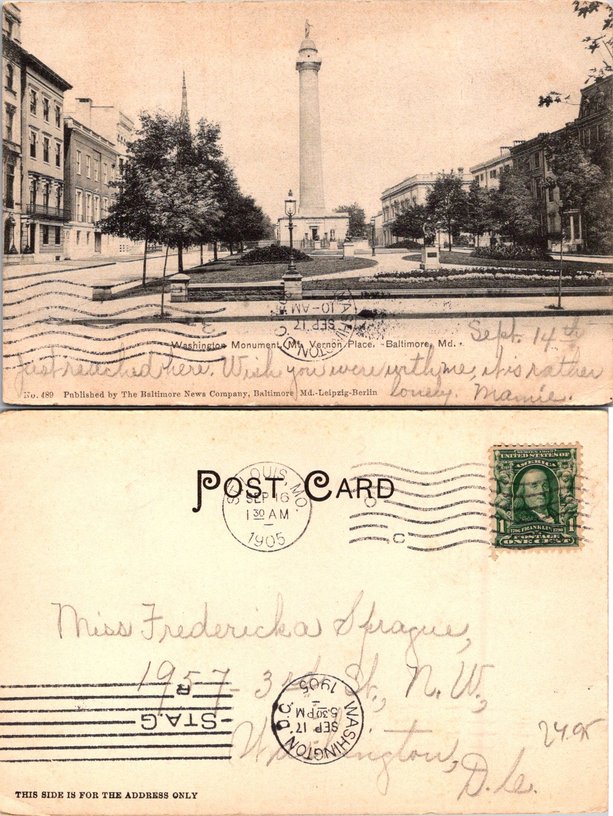 Baltimore MD Washington Monument, Mt. Vernon Place Black White Postcard 72276