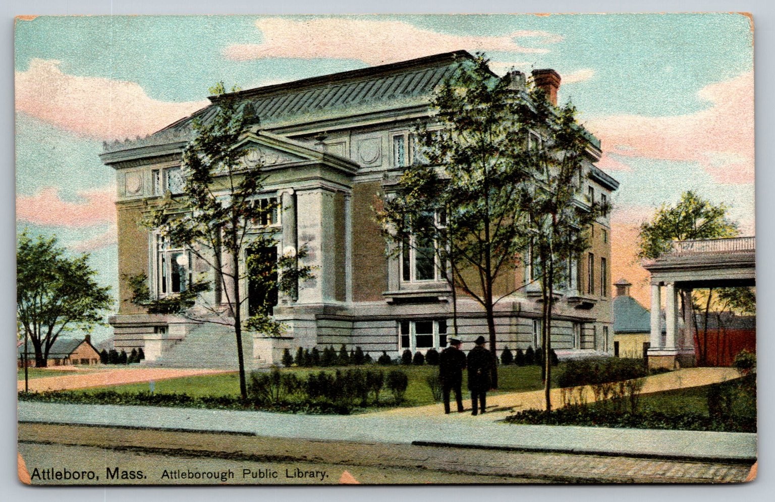 Vintage Attleborough Public Library Postcard, Mass. 1910 Handwritten