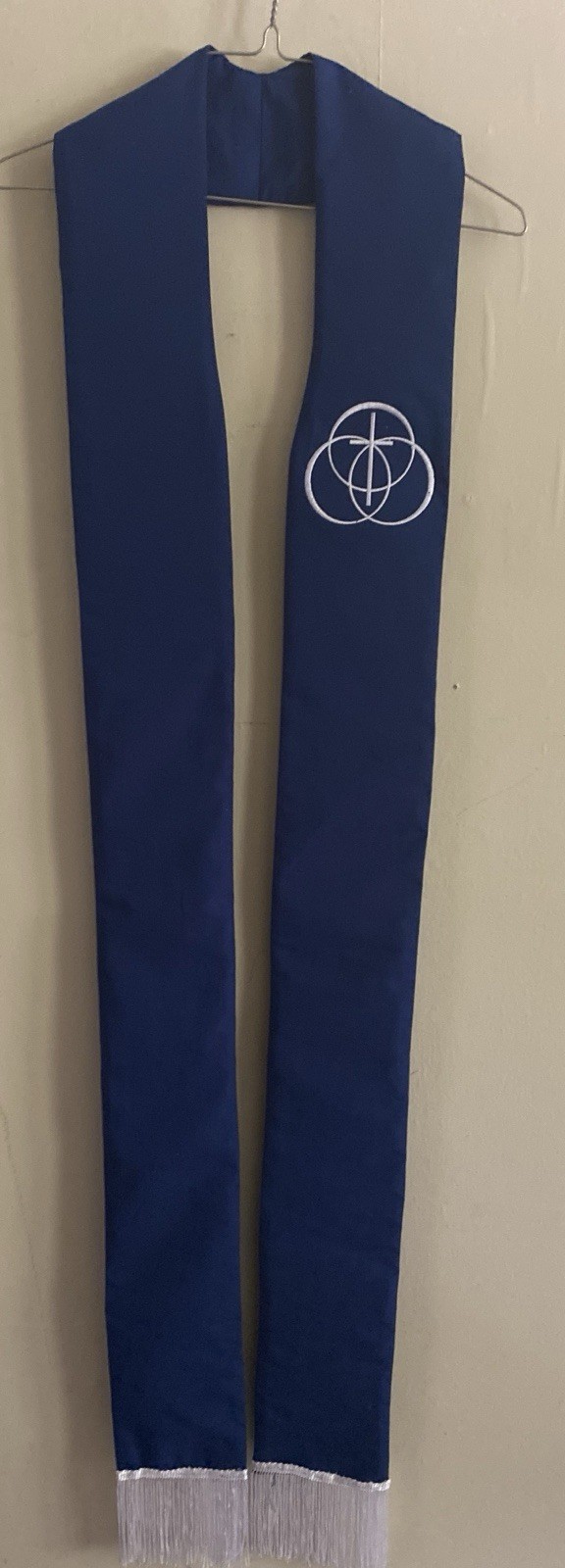 Global Methodist Church blue clergy stole With White Emblem And Fringe
